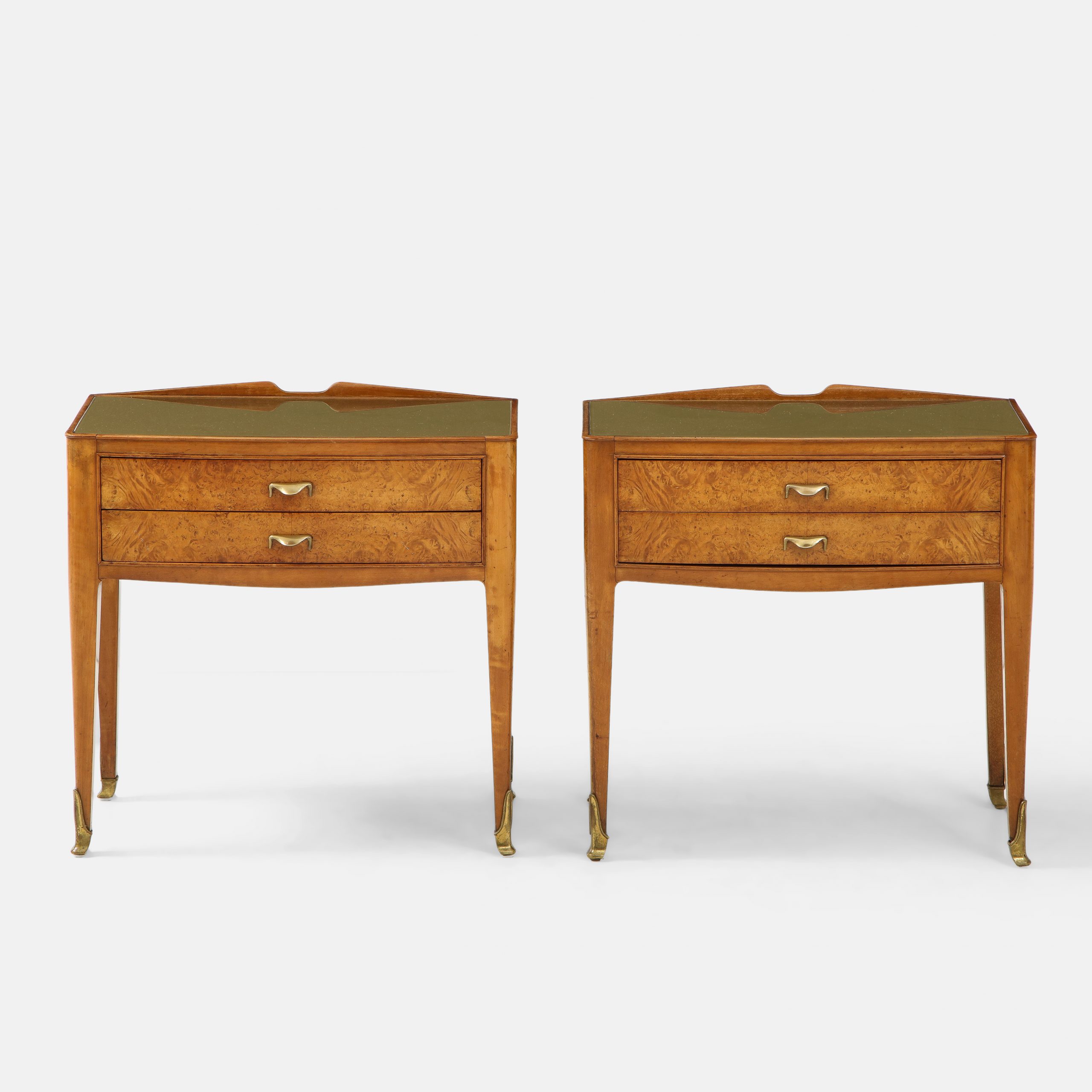Pair of Bedside Tables in Thuja Burl Wood, Brass and Glass by  | soyun k.